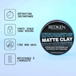 Matte Clay Strong Hold Redken 75ml 8 Matte Clay Strong Hold Redken 75ml -Produits Capillaires Boutique 3474637126759 1 43672.1694769079